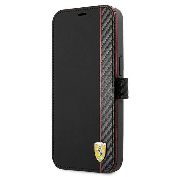 Ferrari FESAXFLBKP13SBK Black Book On Track Carbon Stripe Kryt iPhone 13 Mini