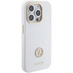 Guess GUHCP15LM4DGPH White Hardcase Silicone Logo Strass 4G Kryt iPhone 15 Pro