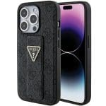 Guess GUHCP15LPGS4TDK Black Hardcase Grip Stand 4G Triangle Strass Kryt iPhone 15 Pro