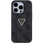 Guess GUHCP15LPGS4TDK Black Hardcase Grip Stand 4G Triangle Strass Kryt iPhone 15 Pro