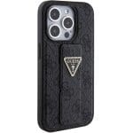 Guess GUHCP15LPGS4TDK Black Hardcase Grip Stand 4G Triangle Strass Kryt iPhone 15 Pro