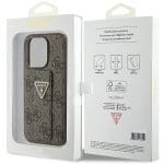 Guess GUHCP15LPGS4TDW Brown Hardcase Grip Stand 4G Triangle Strass Kryt iPhone 15 Pro