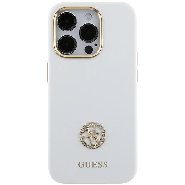 Guess GUHCP15SM4DGPH White Hardcase Silicone Logo Strass 4G Kryt iPhone 15