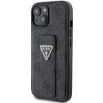 Guess GUHCP15SPGS4TDK Black Hardcase Grip Stand 4G Triangle Strass Kryt iPhone 15