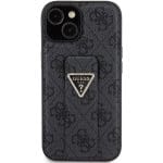 Guess GUHCP15SPGS4TDK Black Hardcase Grip Stand 4G Triangle Strass Kryt iPhone 15