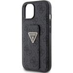 Guess GUHCP15SPGS4TDK Black Hardcase Grip Stand 4G Triangle Strass Kryt iPhone 15