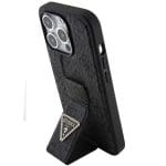 Guess GUHCP15XPGS4TDK Black Hardcase Grip Stand 4G Triangle Strass Kryt iPhone 15 Pro Max