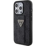 Guess GUHCP15XPGS4TDK Black Hardcase Grip Stand 4G Triangle Strass Kryt iPhone 15 Pro Max