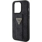 Guess GUHCP15XPGS4TDK Black Hardcase Grip Stand 4G Triangle Strass Kryt iPhone 15 Pro Max
