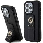 Guess GUHCP15XPGSSADK Black Hardcase Grip Stand 4G Saffiano Strass Kryt iPhone 15 Pro Max