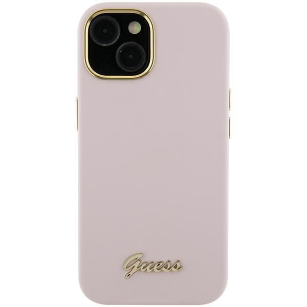 Guess GUHCP15XSMBSLP Pink Hardcase Silicone Script Metal Logo & Frame Kryt iPhone 15 Pro Max