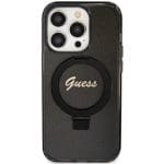 Guess GUHMP15LHRSGSK Black Hardcase Ring Stand Script Glitter MagSafe Kryt iPhone 15 Pro