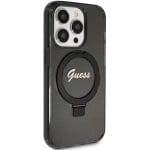 Guess GUHMP15LHRSGSK Black Hardcase Ring Stand Script Glitter MagSafe Kryt iPhone 15 Pro