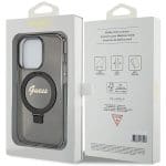 Guess GUHMP15LHRSGSK Black Hardcase Ring Stand Script Glitter MagSafe Kryt iPhone 15 Pro