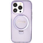 Guess GUHMP15LHRSGSU Purple Hardcase Ring Stand Script Glitter MagSafe Kryt iPhone 15 Pro