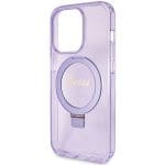 Guess GUHMP15LHRSGSU Purple Hardcase Ring Stand Script Glitter MagSafe Kryt iPhone 15 Pro