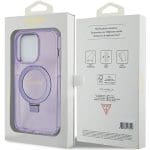Guess GUHMP15LHRSGSU Purple Hardcase Ring Stand Script Glitter MagSafe Kryt iPhone 15 Pro