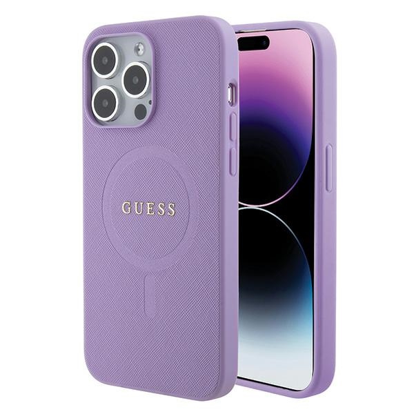 Guess GUHMP15LPSAHMCU Purple Hardcase Saffiano MagSafe Kryt iPhone 15 Pro