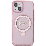 Guess GUHMP15MHRSGSP Pink Hardcase Ring Stand Script Glitter MagSafe Kryt iPhone 15 Plus