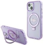 Guess GUHMP15MHRSGSU Purple Hardcase Ring Stand Script Glitter MagSafe Kryt iPhone 15 Plus