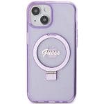 Guess GUHMP15SHRSGSU Purple Hardcase Ring Stand Script Glitter MagSafe Kryt iPhone 15