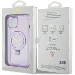 Guess GUHMP15SHRSGSU Purple Hardcase Ring Stand Script Glitter MagSafe Kryt iPhone 15
