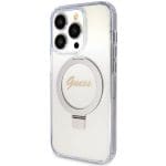 Guess GUHMP15XHRSGSD Transparent Hardcase Ring Stand Script Glitter MagSafe Kryt iPhone 15 Pro Max