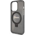 Guess GUHMP15XHRSGSK Black Hardcase Ring Stand Script Glitter MagSafe Kryt iPhone 15 Pro Max
