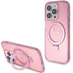 Guess GUHMP15XHRSGSP Pink Hardcase Ring Stand Script Glitter MagSafe Kryt iPhone 15 Pro Max