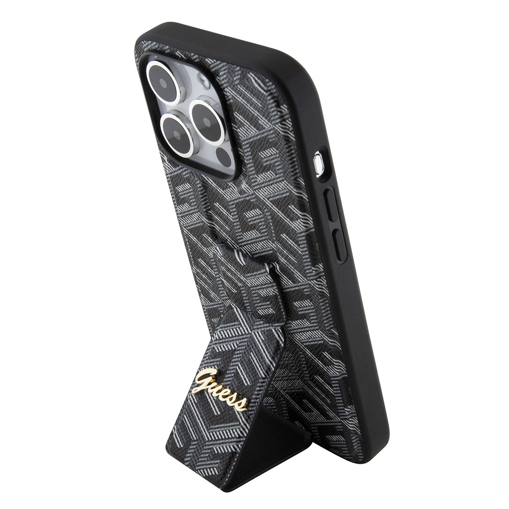 Guess PU Grip Stand G Cube Black Kryt iPhone 15 Pro
