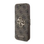 Guess PU Leather 4G Metal Logo Book Brown Kryt iPhone 15 Pro
