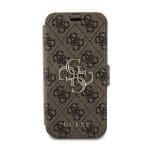 Guess PU Leather 4G Metal Logo Book Brown Kryt iPhone 15 Pro