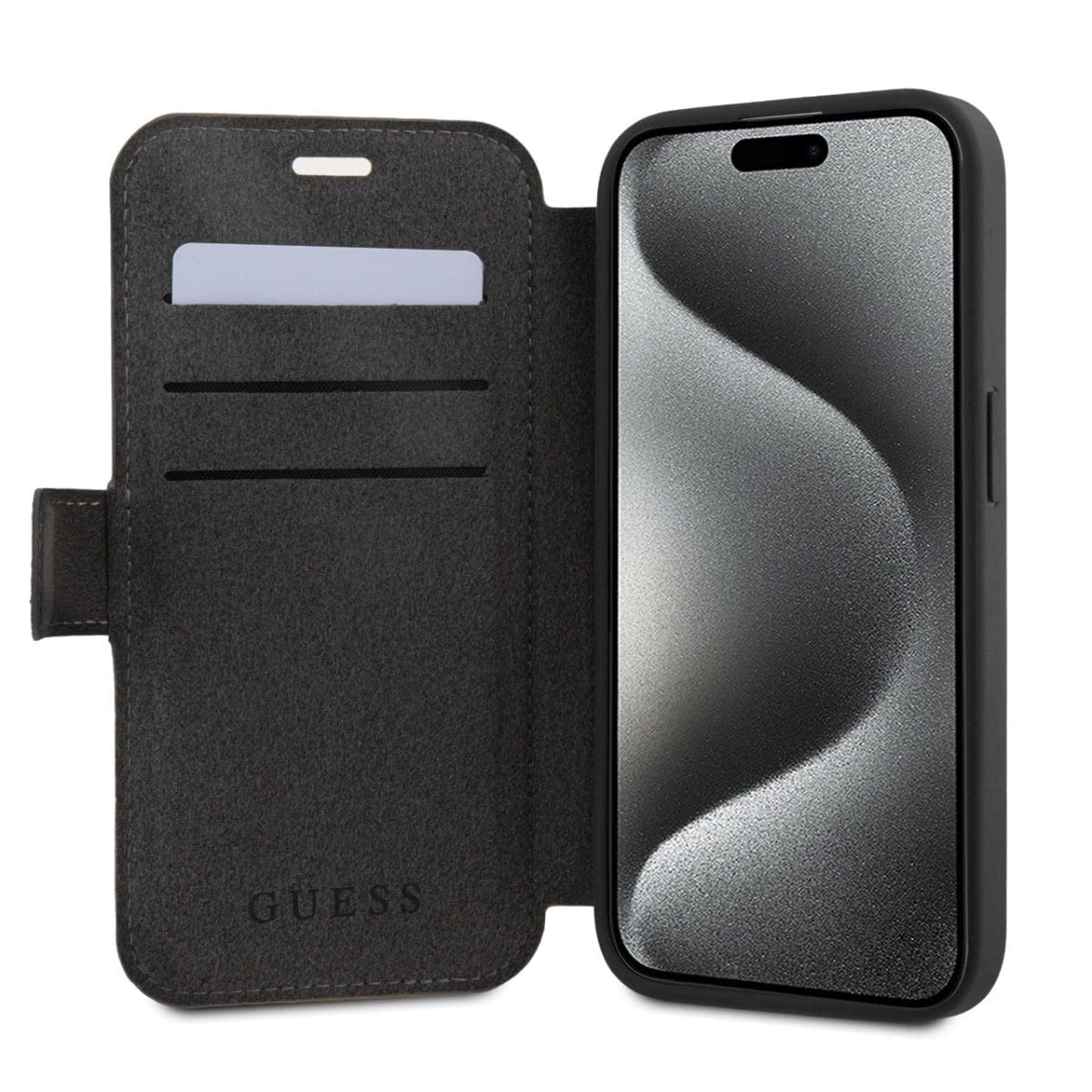Guess PU Leather 4G Metal Logo Book Grey Kryt iPhone 15
