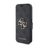 Guess PU Leather 4G Metal Logo Book Grey Kryt iPhone 15 Pro