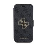 Guess PU Leather 4G Metal Logo Book Grey Kryt iPhone 15 Pro