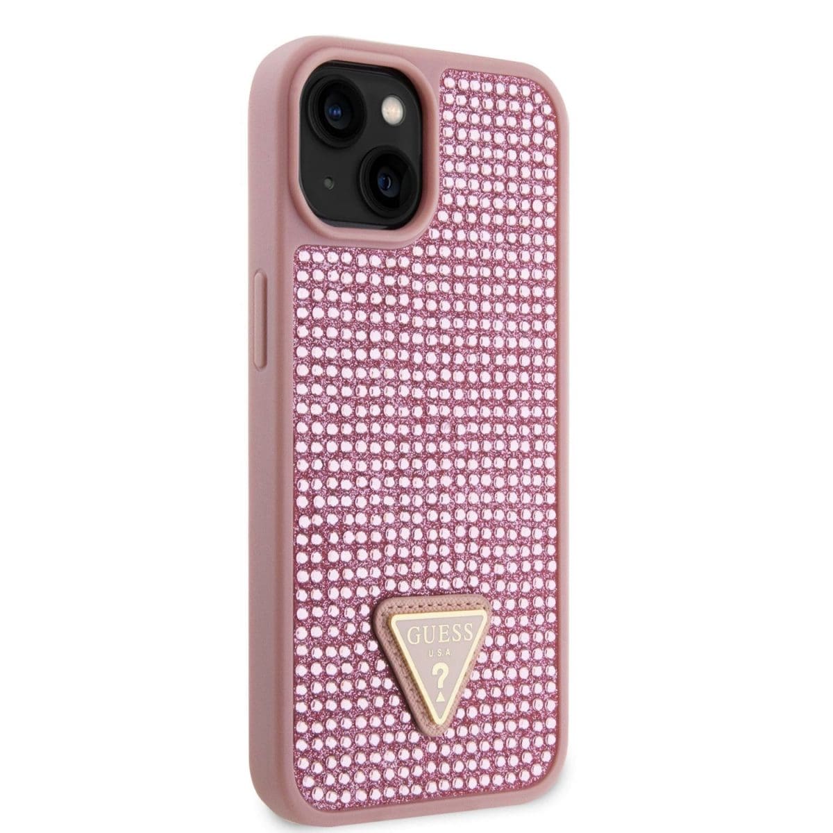 Guess Rhinestones Triangle Metal Logo Pink Kryt iPhone 15