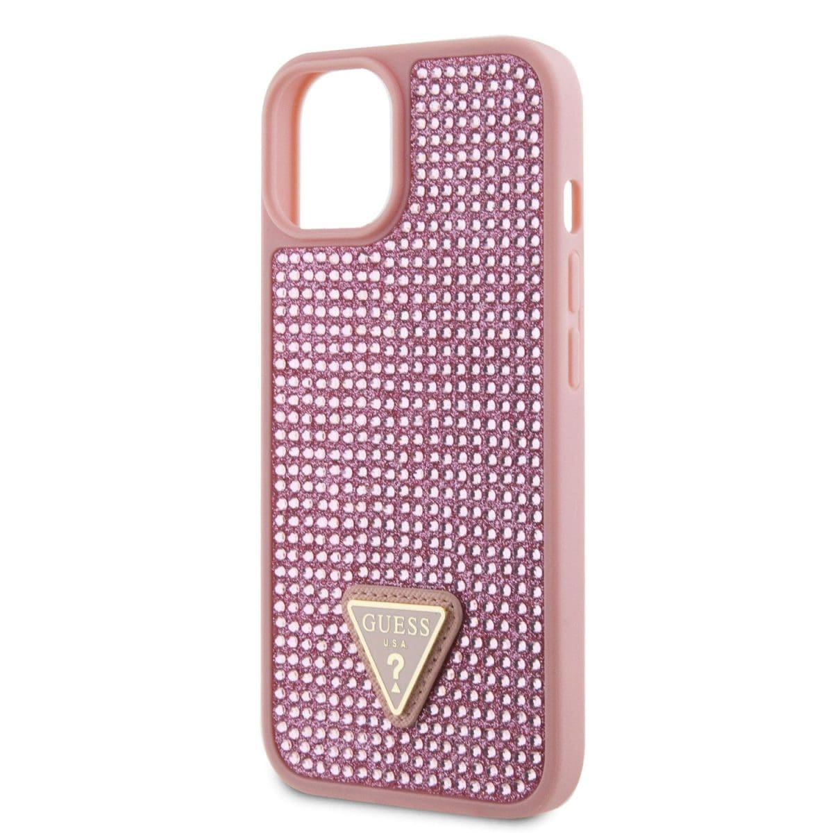 Guess Rhinestones Triangle Metal Logo Pink Kryt iPhone 15