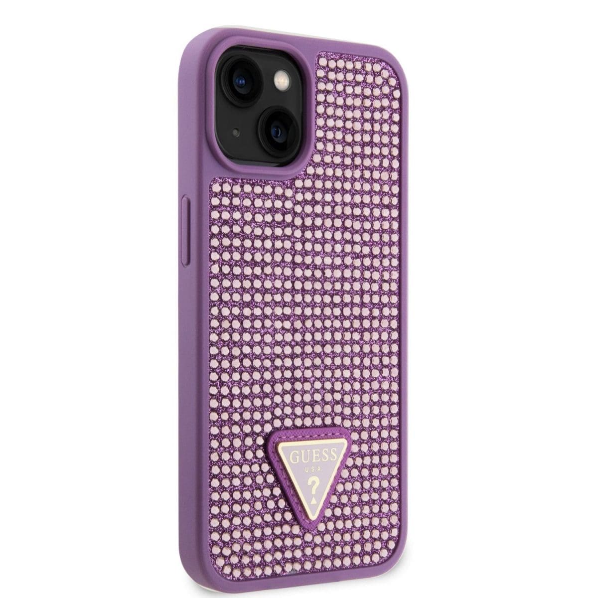 Guess Rhinestones Triangle Metal Logo Purple Kryt iPhone 13