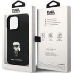Karl Lagerfeld KLHCP13LSMHKNPK Black Silicone Ikonik Metal Pin Kryt iPhone 13 Pro
