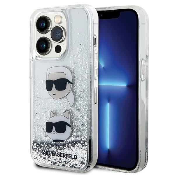 Karl Lagerfeld KLHCP14XLDHKCNS Silver Hardcase Liquid Glitter Karl & Choupette Heads Kryt iPhone 14 Pro Max