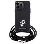 Karl Lagerfeld KLHCP14XSAKCPSK Hardcase Black Crossbody Saffiano Metal Pin Karl & Choupette Kryt iPhone 14 Pro Max