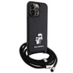 Karl Lagerfeld KLHCP14XSAKCPSK Hardcase Black Crossbody Saffiano Metal Pin Karl & Choupette Kryt iPhone 14 Pro Max