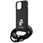 Karl Lagerfeld KLHCP14XSAKCPSK Hardcase Black Crossbody Saffiano Metal Pin Karl & Choupette Kryt iPhone 14 Pro Max