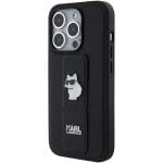 Karl Lagerfeld KLHCP15LGSACHPK Black Hardcase Gripstand Saffiano Choupette Pins Kryt iPhone 15 Pro