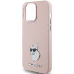 Karl Lagerfeld KLHCP15LSMHCNPP Pink Silicone Choupette Metal Pin Kryt iPhone 15 Pro
