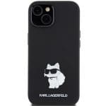 Karl Lagerfeld KLHCP15MSMHCNPK Black Silicone Choupette Metal Pin Kryt iPhone 15 Plus
