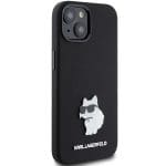 Karl Lagerfeld KLHCP15MSMHCNPK Black Silicone Choupette Metal Pin Kryt iPhone 15 Plus
