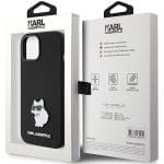 Karl Lagerfeld KLHCP15MSMHCNPK Black Silicone Choupette Metal Pin Kryt iPhone 15 Plus