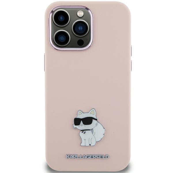 Karl Lagerfeld KLHCP15MSMHCNPP Pink Silicone Choupette Metal Pin Kryt iPhone 15 Plus