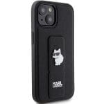 Karl Lagerfeld KLHCP15SGSACHPK Black Hardcase Gripstand Saffiano Choupette Pins Kryt iPhone 15